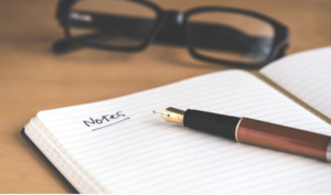 Student underlining notes